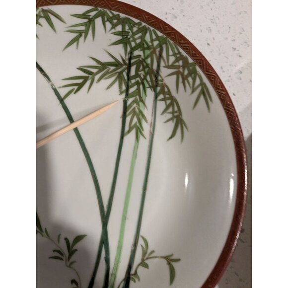 2 Kutani Eggshell China soup bowls Hand Painted Bamboo Geometric Border Japan Pr - Picture 6 of 11